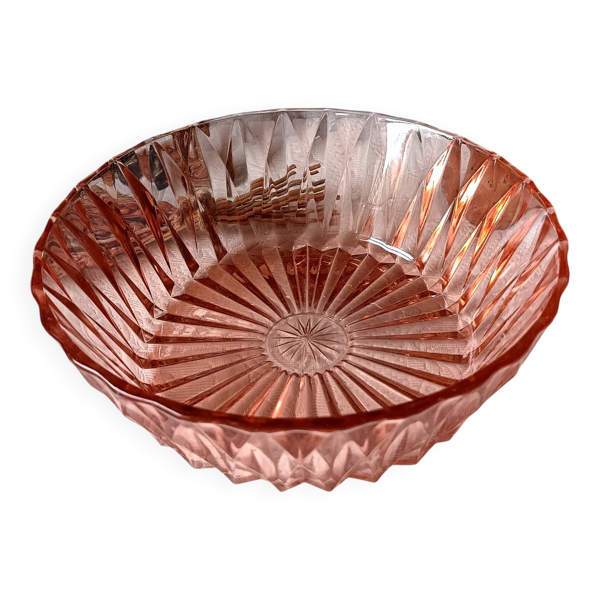 Saladier 1960 en verre moulé rose vintage France