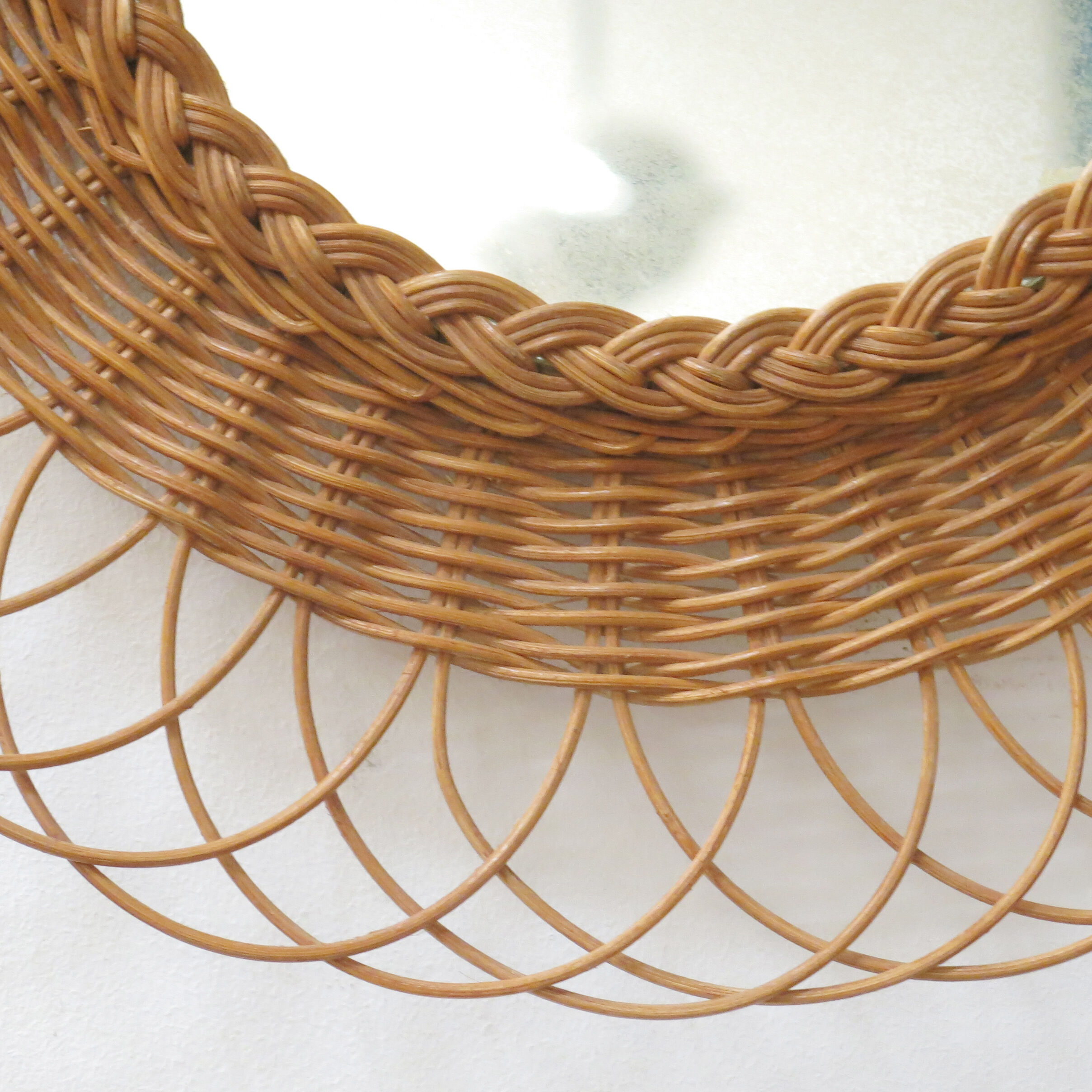 Round wicker rattan mirror 48cm