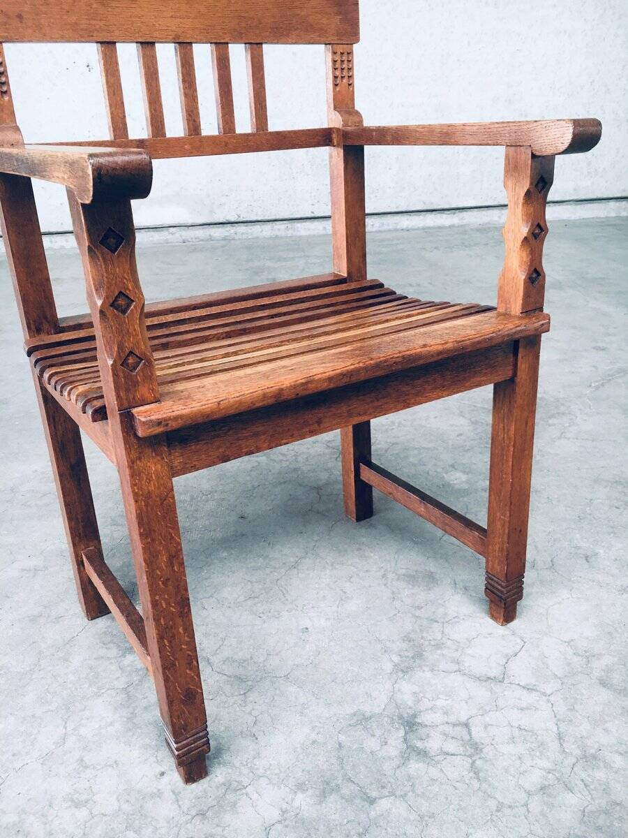 Dutch Modernist Carved Oak Side Chair, 1920s