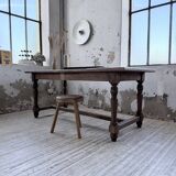 Farm table with turned legs, made of pine and birch, 180cm.