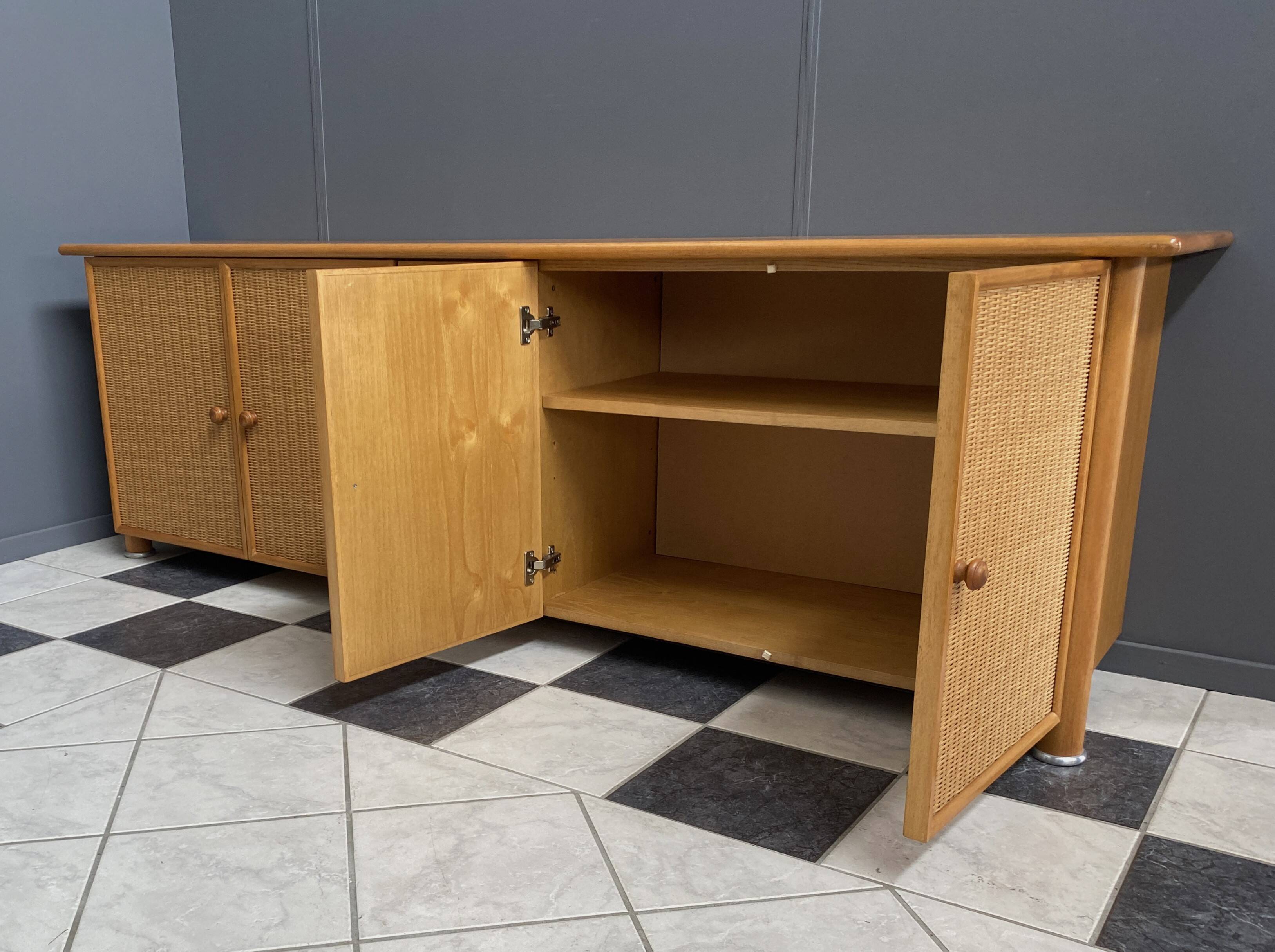Large blonde Wicker & wood webbing sideboard