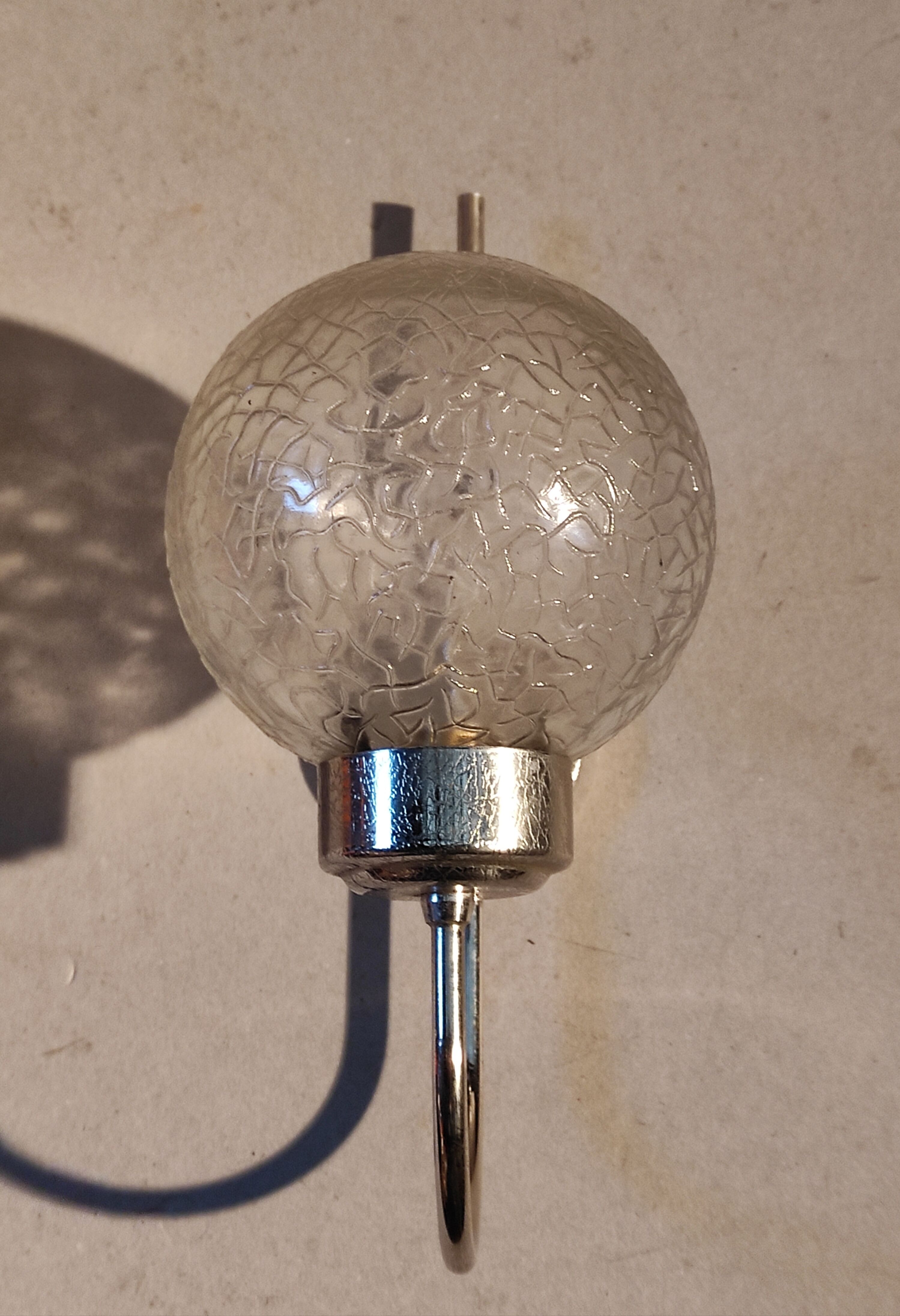 Stainless vintage design wall light  and 70s striated glass globe