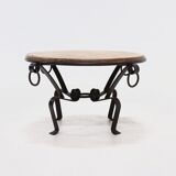 French Wrought Iron and Oak Circle Coffee Table 1960s