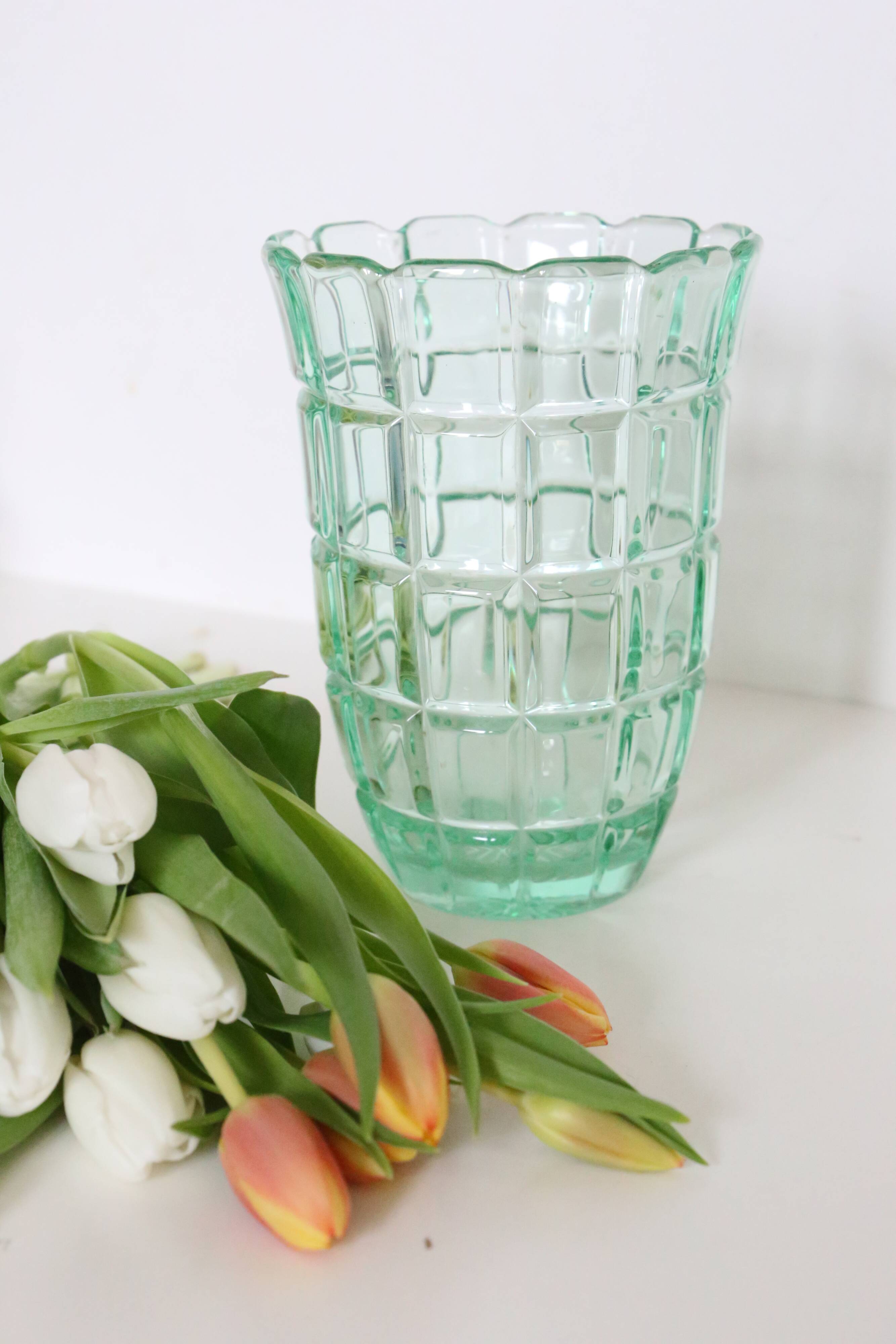 Green crystal vase, vintage French