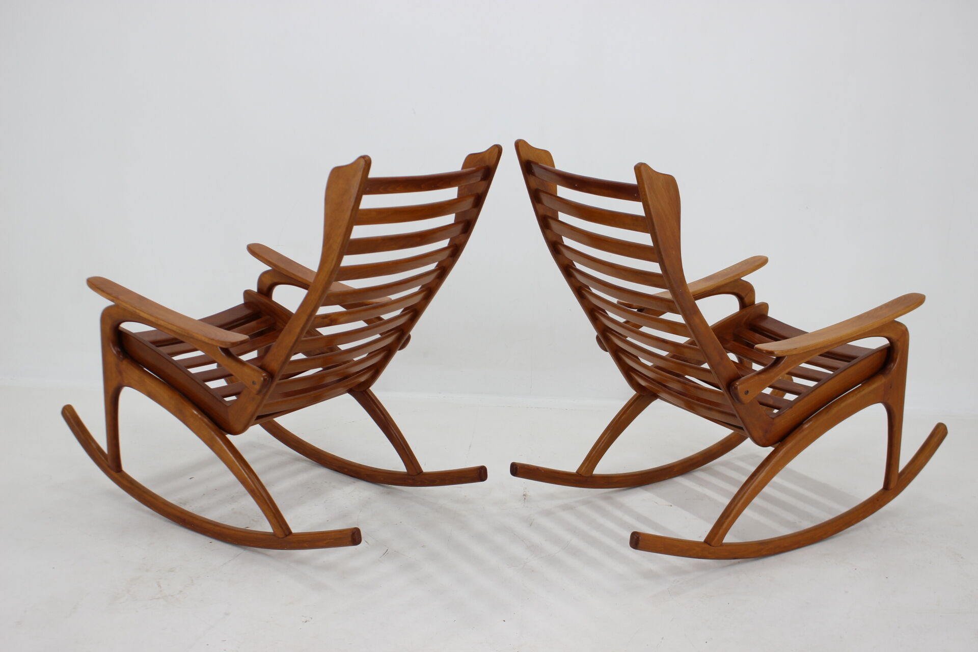 1960s pair of beech rocking chairs by uluv, czechoslovakia