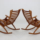 1960s pair of beech rocking chairs by uluv, czechoslovakia