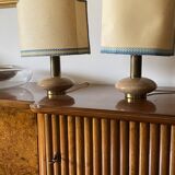 Ensemble de 2 pieds de lampes de table Hollywood Regency en granit rose et laiton, Italie 1970