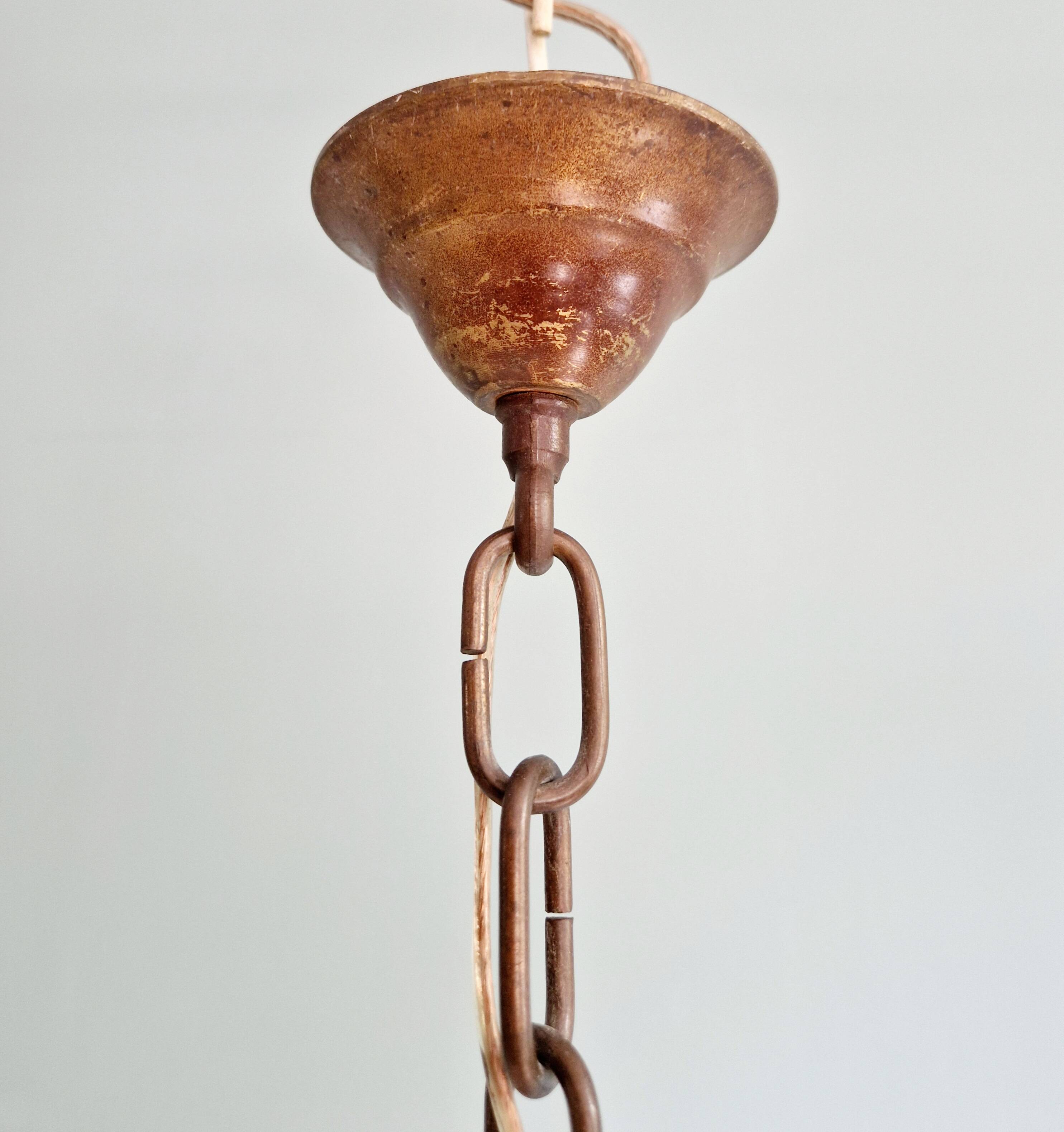 Suspension Art Déco en verre craquelé ambre, années 1920-30