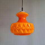 Pair of Space Age pendant lights in orange opaline, Peill & Putzler, 1970