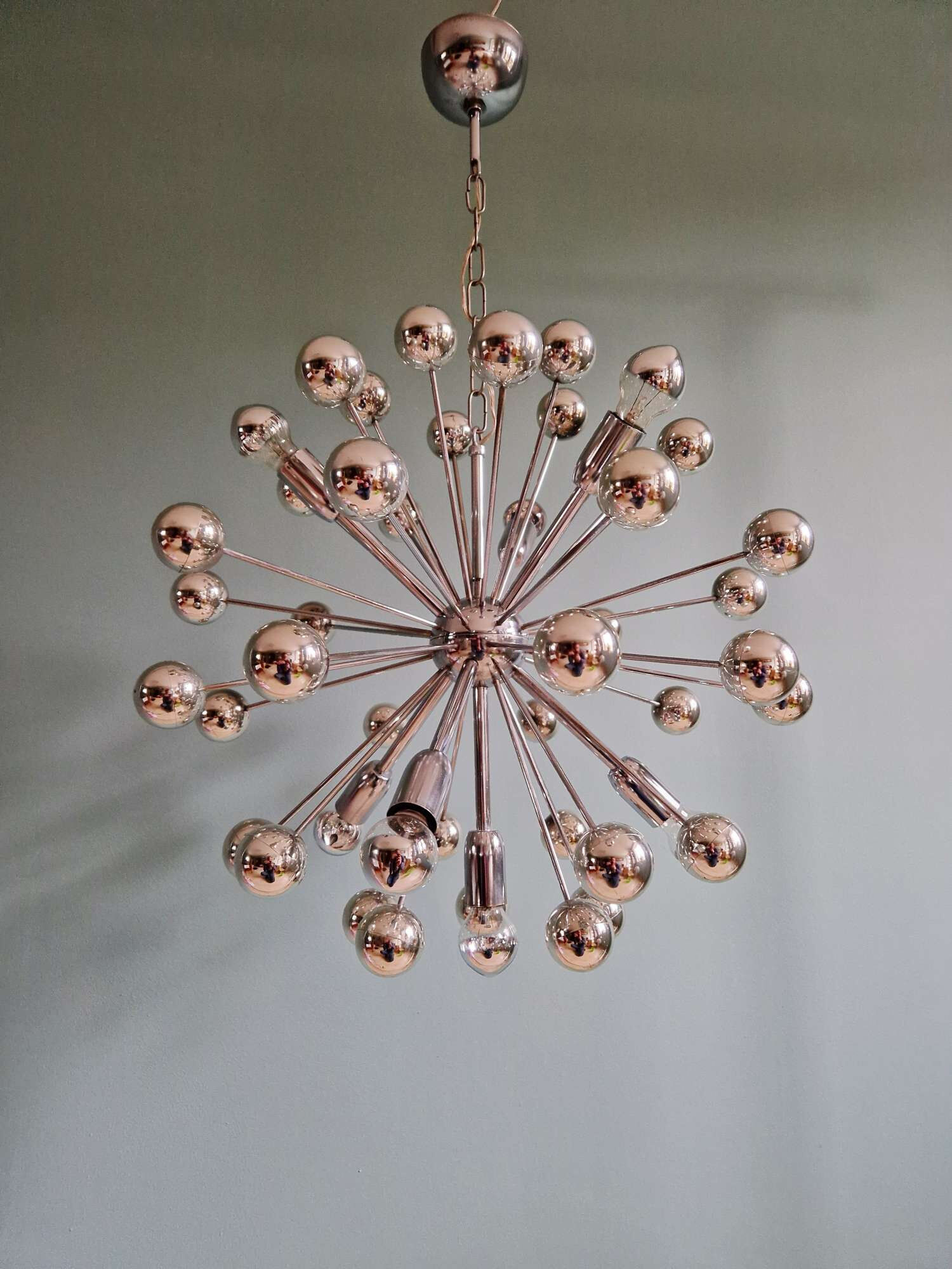 Sputnik chandelier in chromed metal, Space Age design, 1960