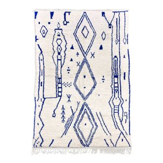 Tapis berbère marocain azilal à motifs bleu majorelle 2,98x1,83m