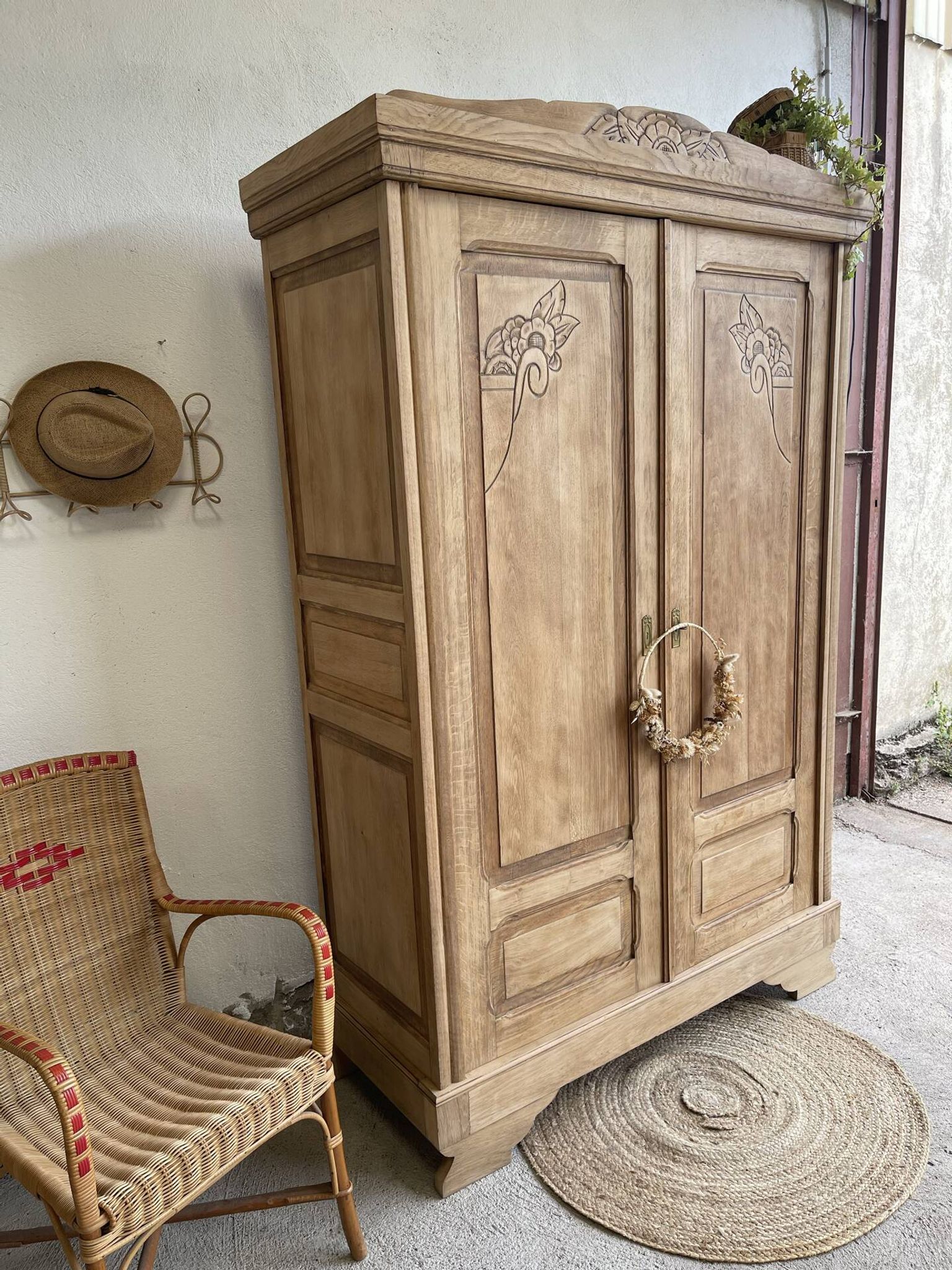 Art Deco wardrobe in raw oak wood
