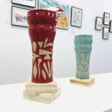 Vase Aquifère Rouge en céramique sgraffitée par le street artist Naïf