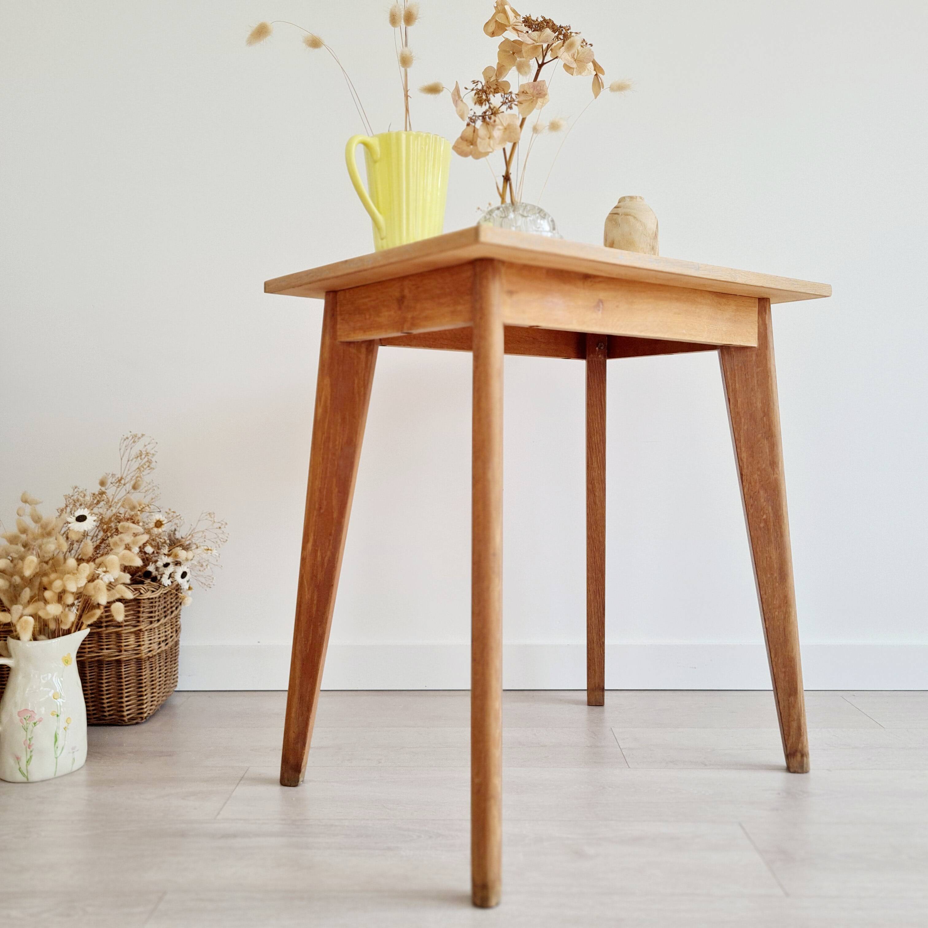 Table - old raw wood boarding school desk with compass legs