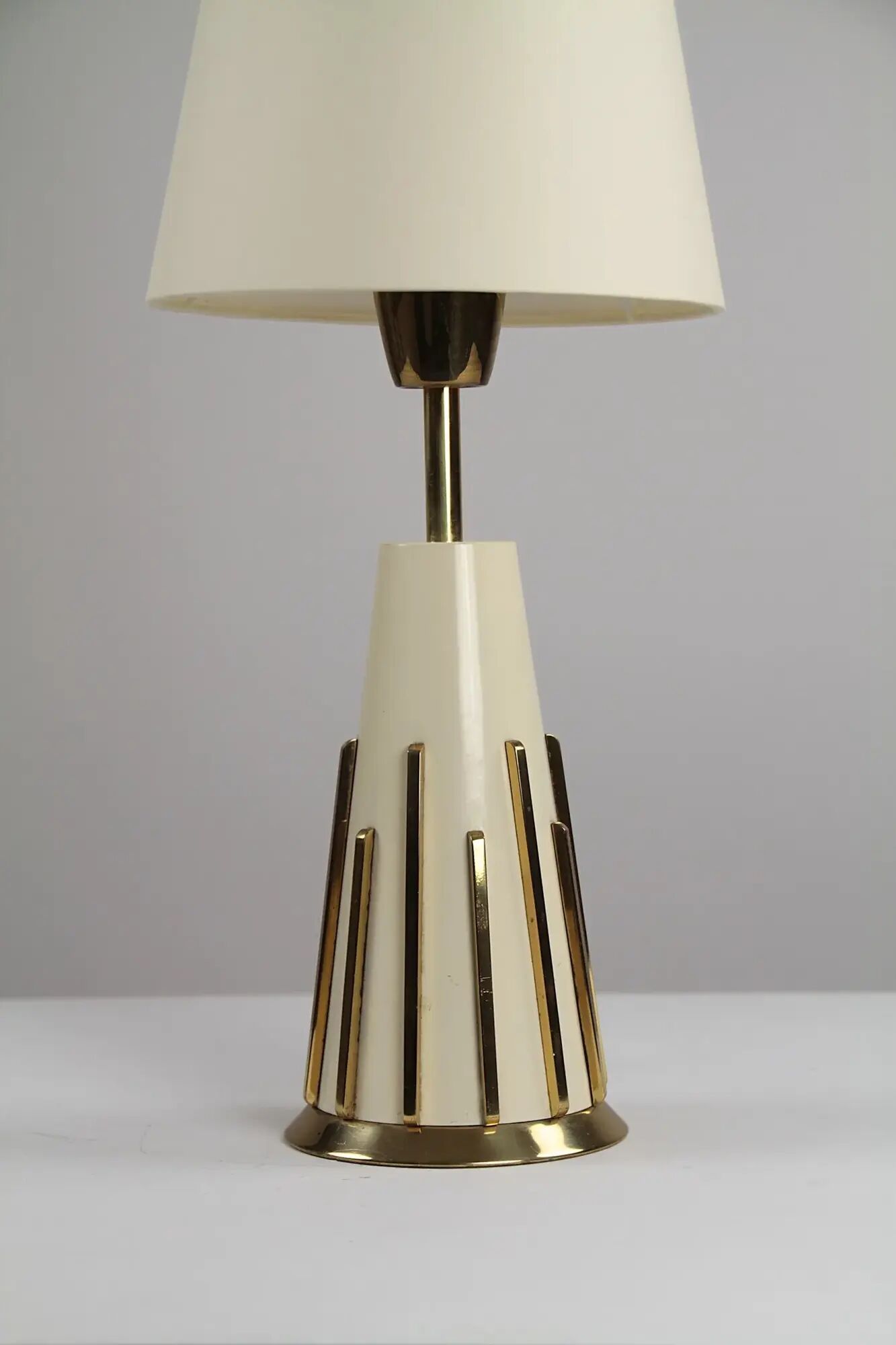 Cream & brass table lamp, Italian modernist, 1950s