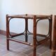 Pair of bamboo and rattan bedside tables, smoked glass tops.