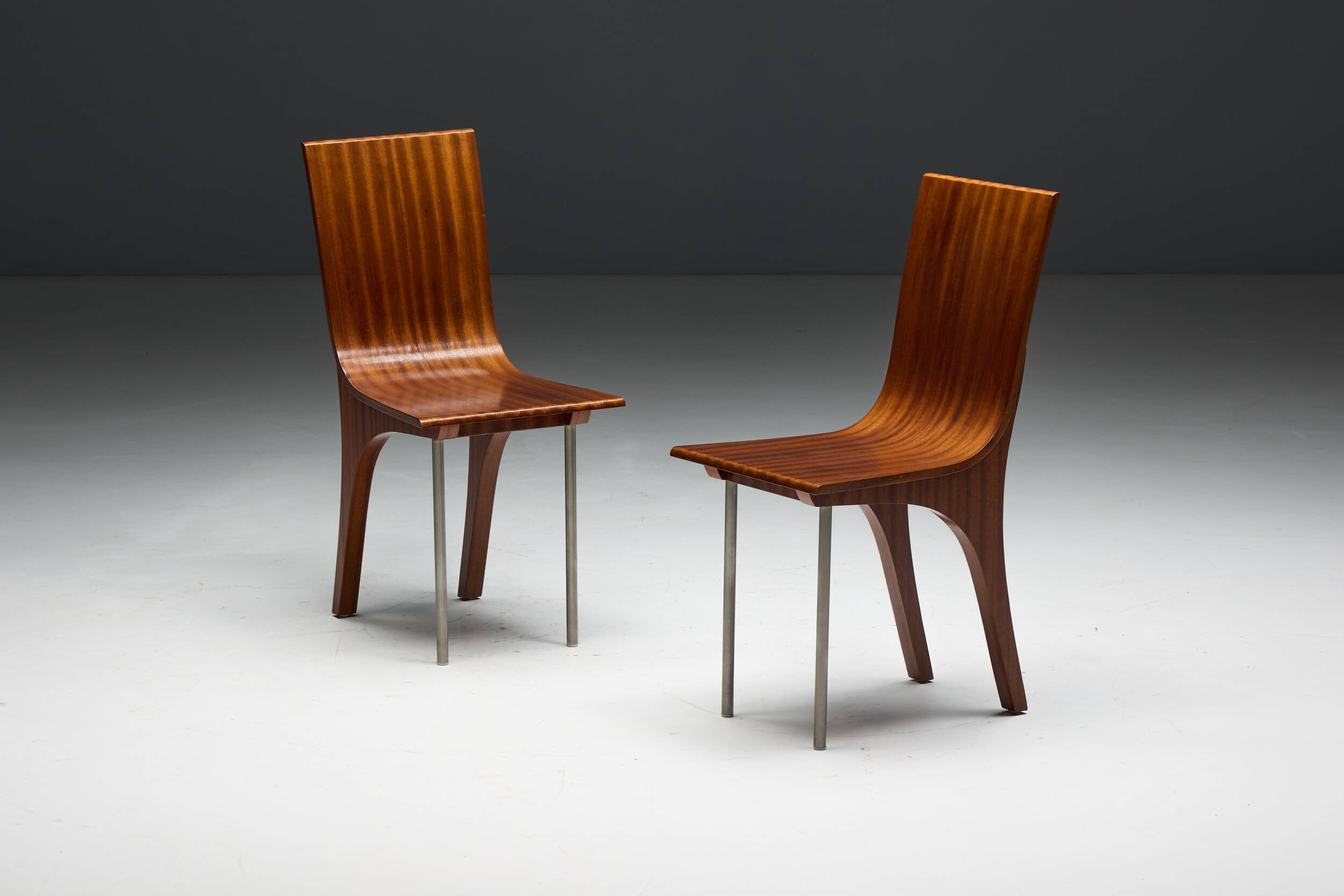 Postmodern Walnut Dining Chairs, Italy, 1980s