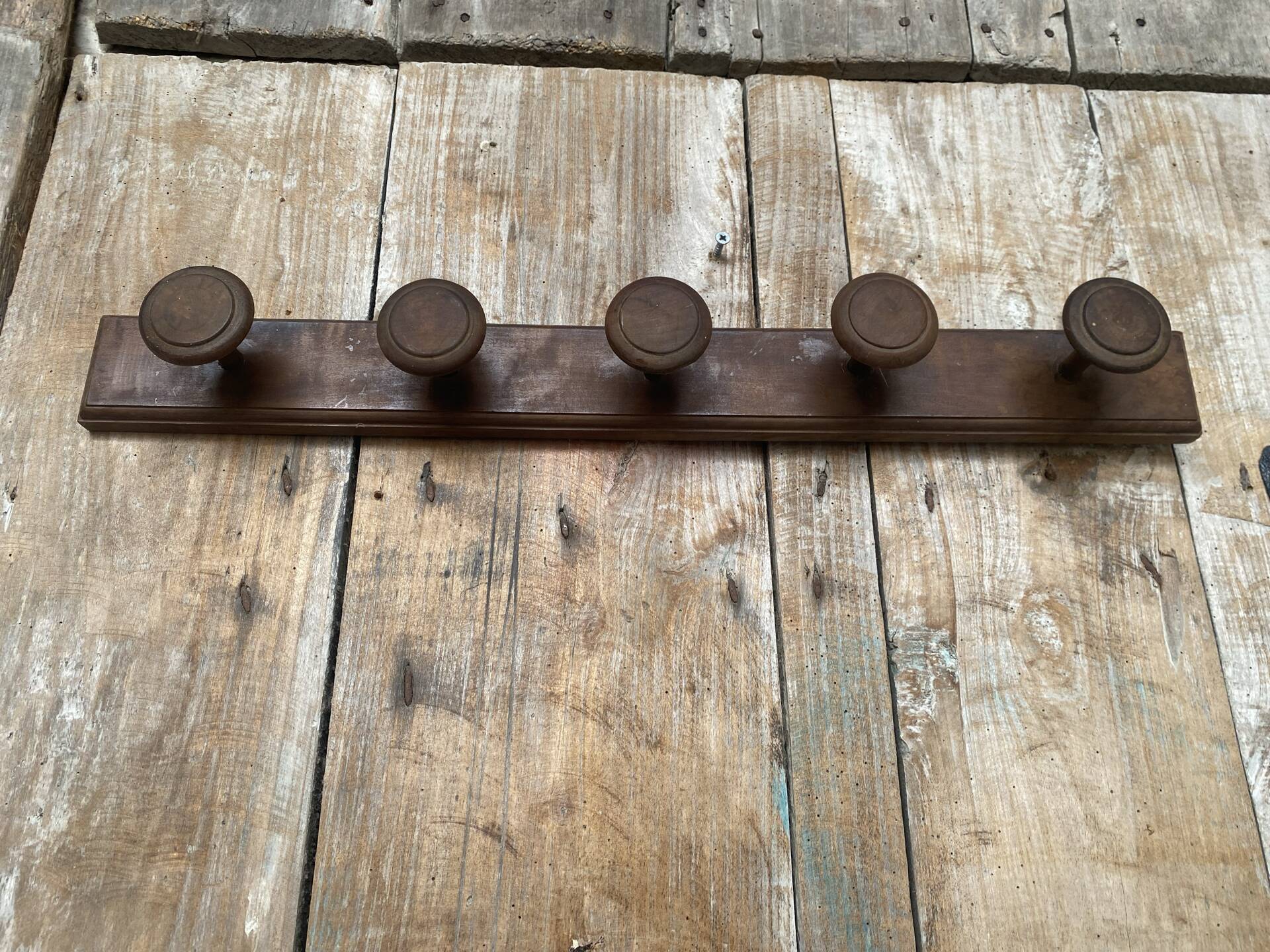 Vintage Wall Coat Rack x5 Wooden 1960s #E428