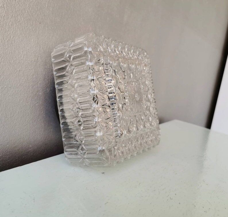 Vintage square glass ceiling lamp, 70s