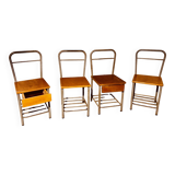 4 "Diana n° 325" designer chairs, 1950s boarding school chairs with drawers