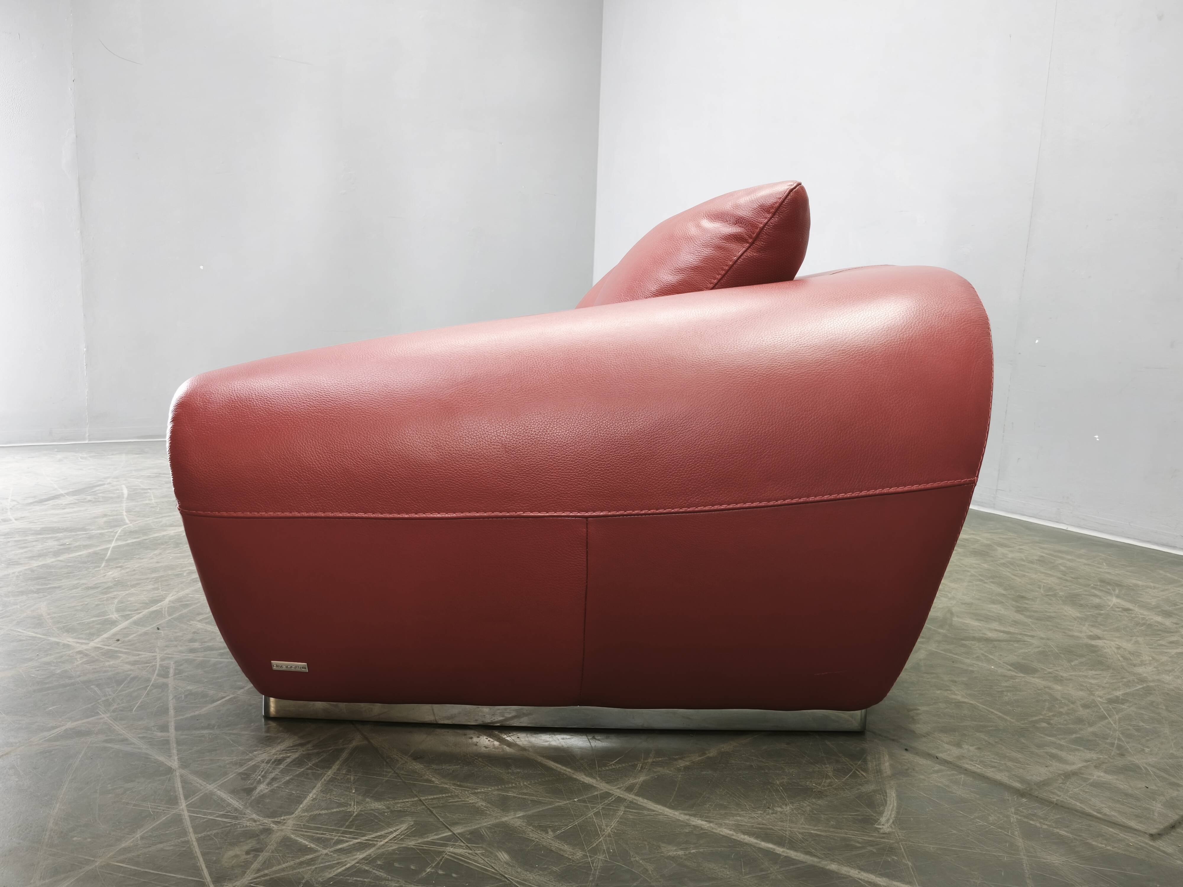 Italian Red Leather Sofa by Divanotti, Postmodern, 1990s