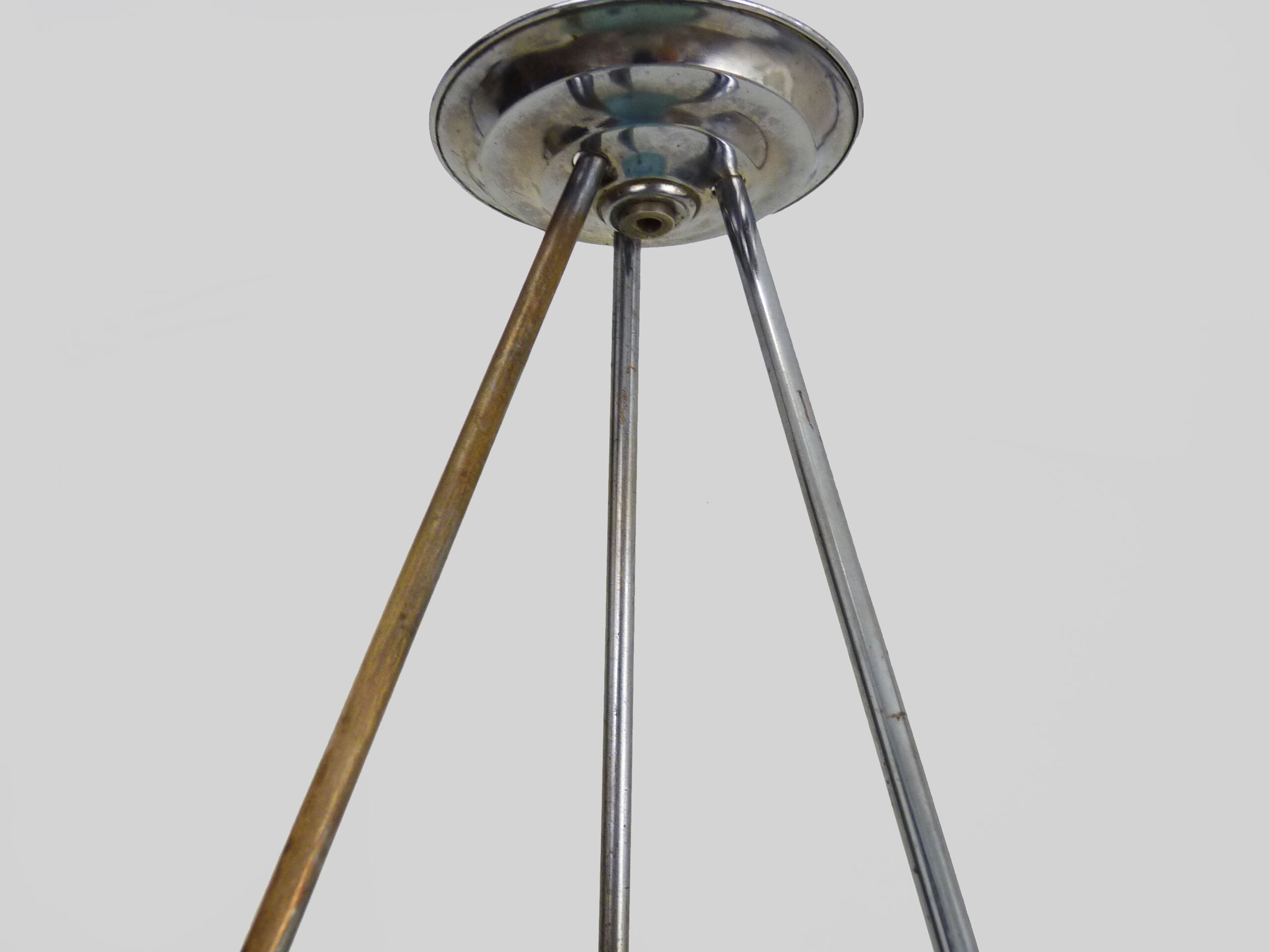 Old degue chandelier, suspension basin art deco 1 fire, in blue glass paste. signed degué