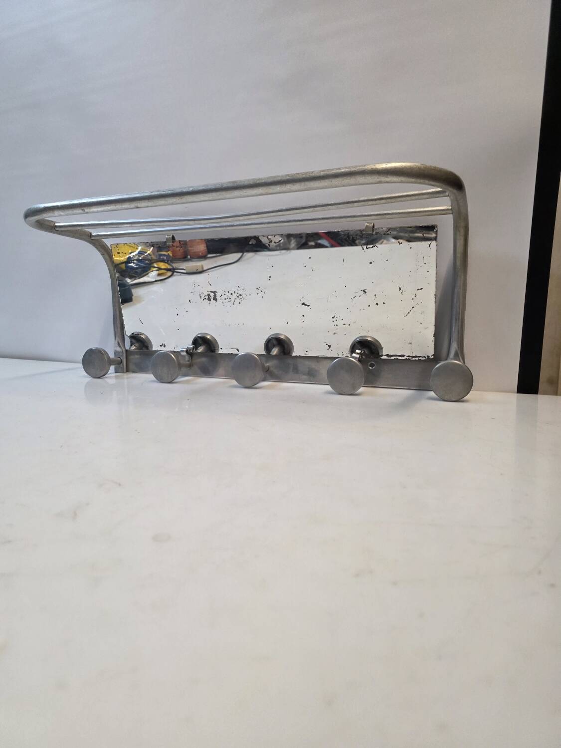 Antique aluminum coat rack with 5 hooks