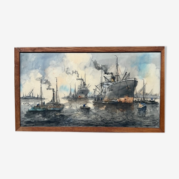 Tableau peinture "vue du port"