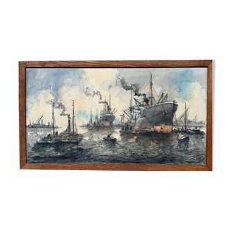 Tableau peinture "vue du port"