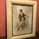 Pair Old Fashion Engraving Color + Frame Wood Vintage Cream