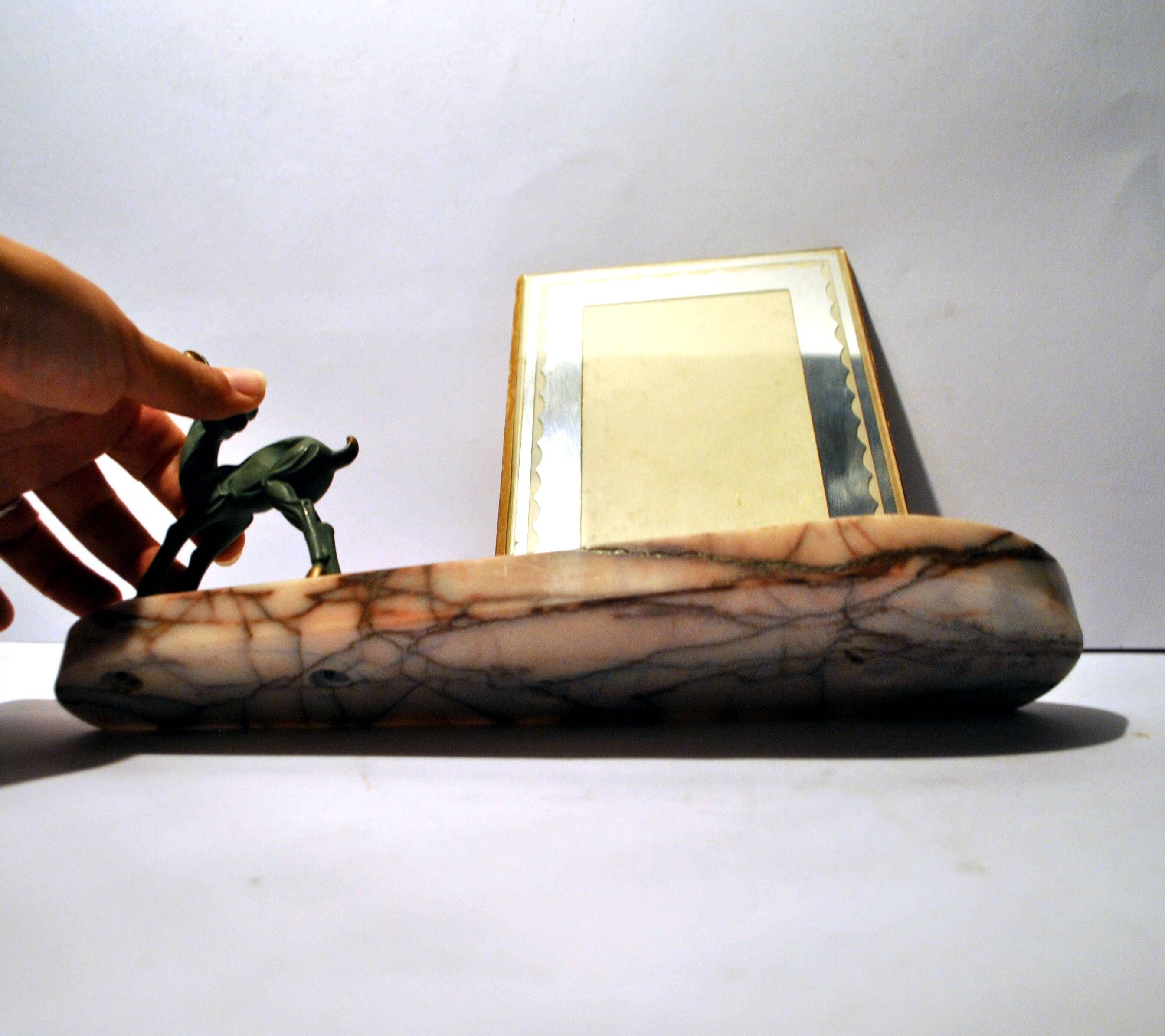 Art Deco Photo Frame Bambi Bronze Statuette and Mirror Glass 1940