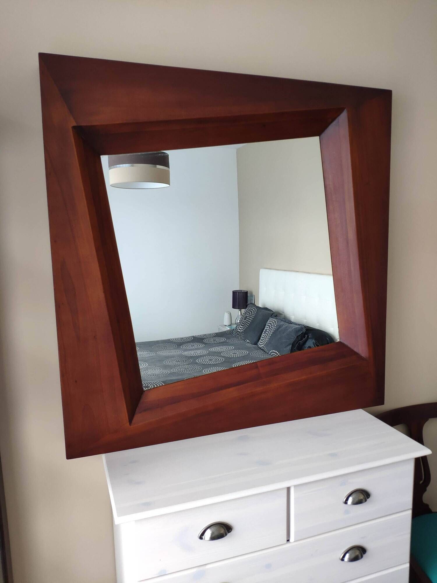 Large square mirror in exotic wood 100x100 cm - Elegant Scandinavian design