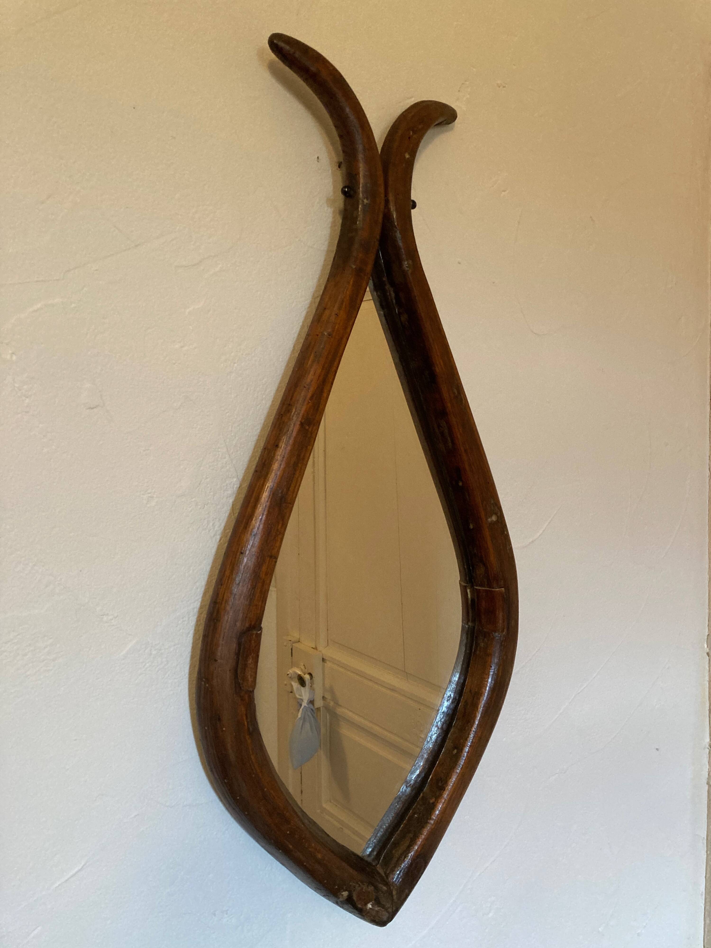 Mirror with fish-shaped wooden frame