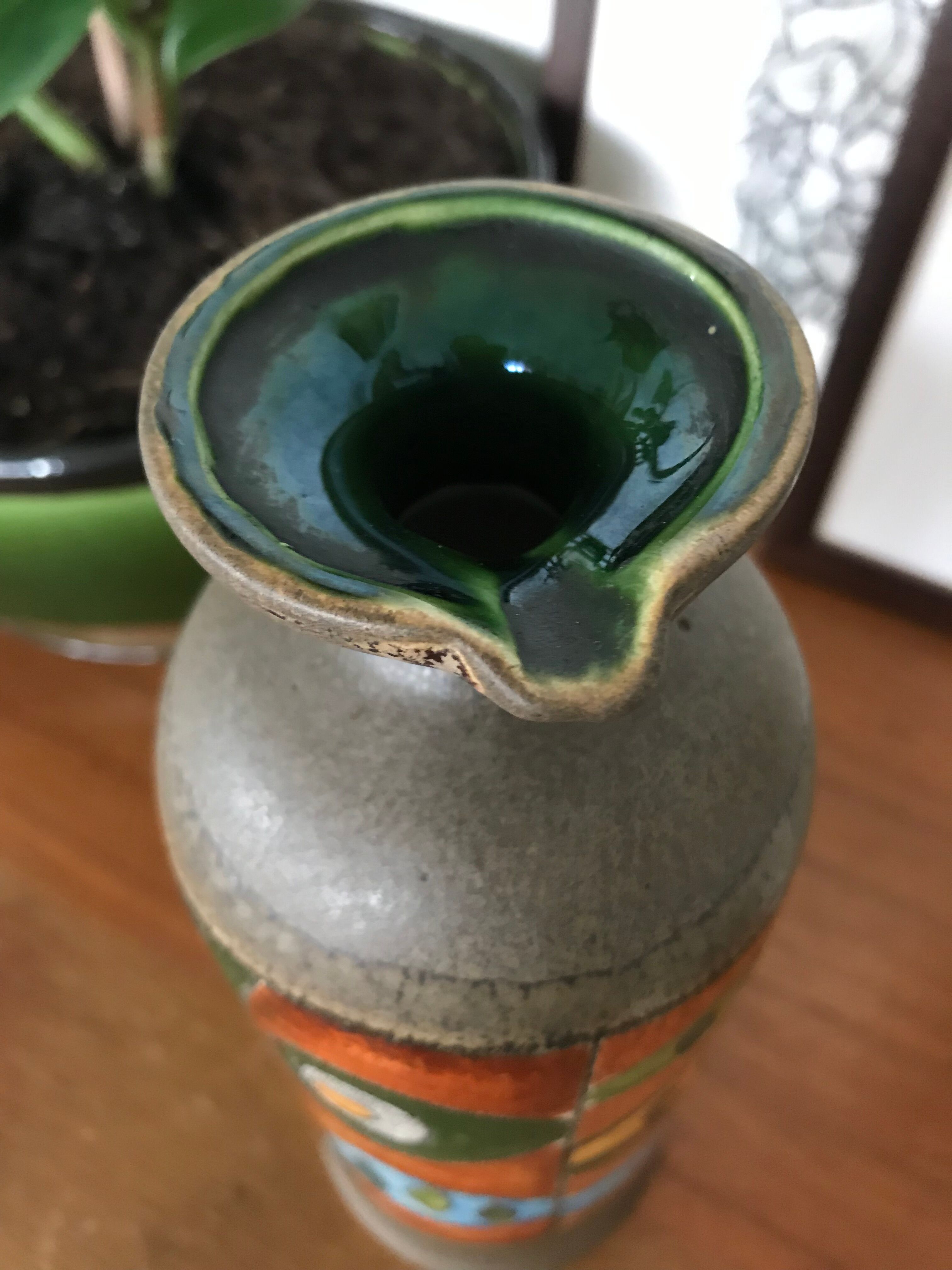 Enamelled stoneware pitcher
