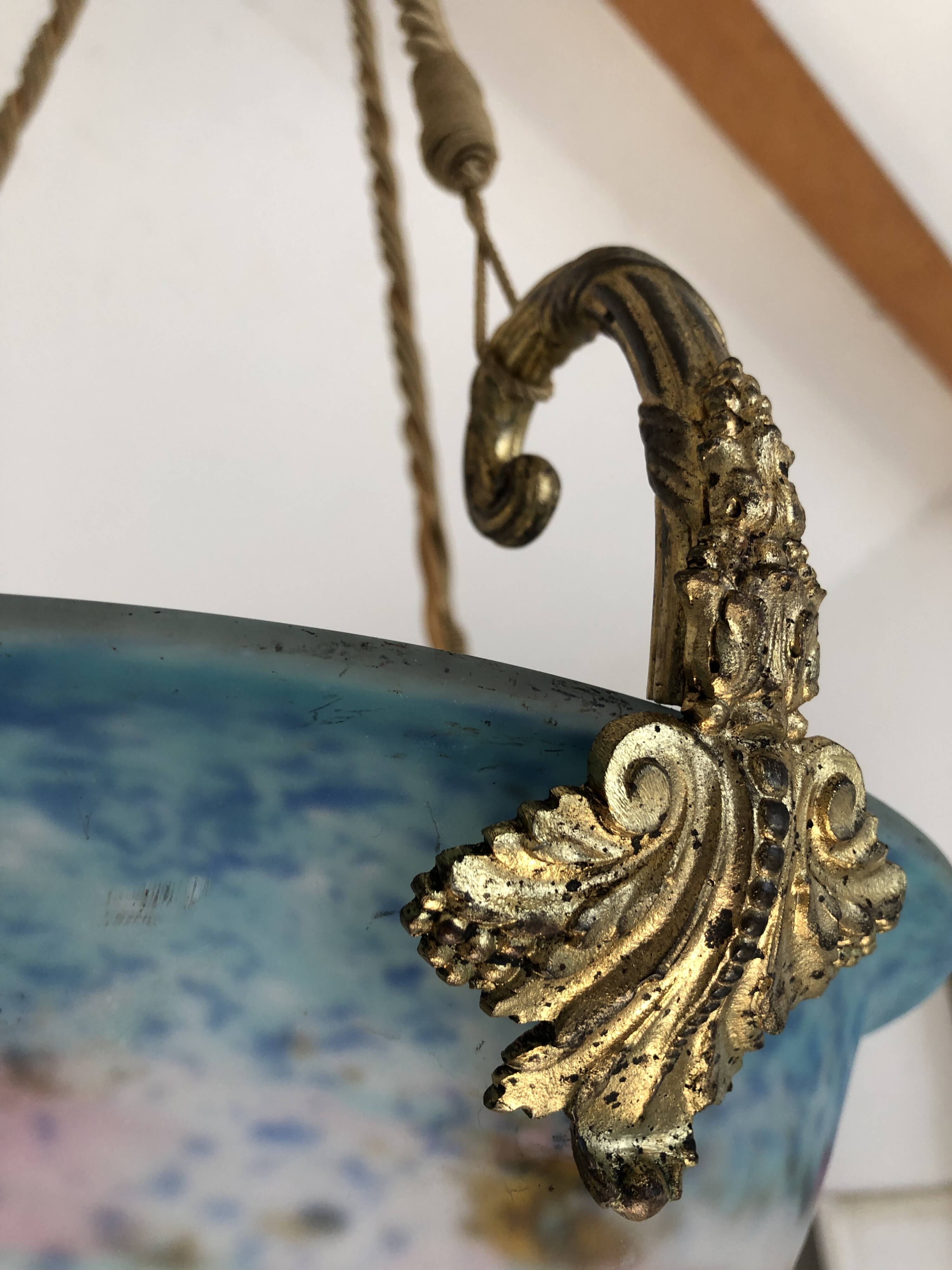 Suspension/Muller Glass Paste/Turquoise Blue & Bronze Frame/Art Nouveau