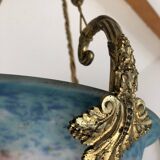 Suspension/Muller Glass Paste/Turquoise Blue & Bronze Frame/Art Nouveau