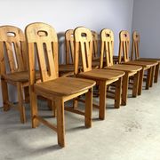 Set of 10 pine wood dining chairs by Effezeta Italy, 1970s