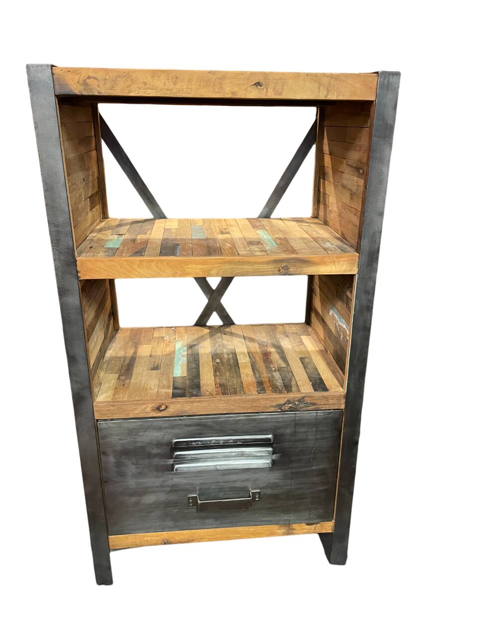 Locker "SHOGUN" side furniture shelves in recycled Indonesian fishing boat wood and metal