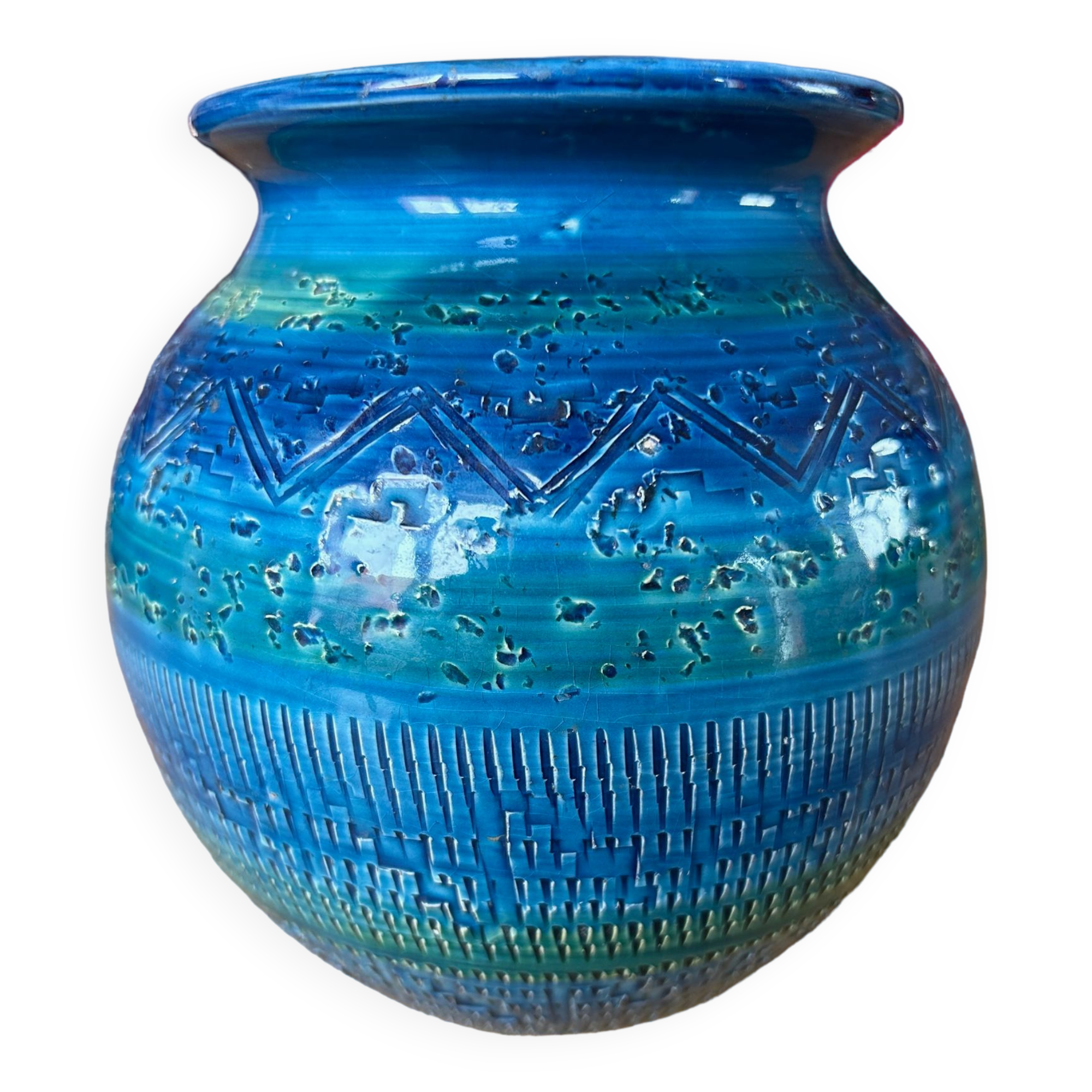 Aldo Londi ceramic ball vase (1911-2003) Rimini Blue, for Bitossi