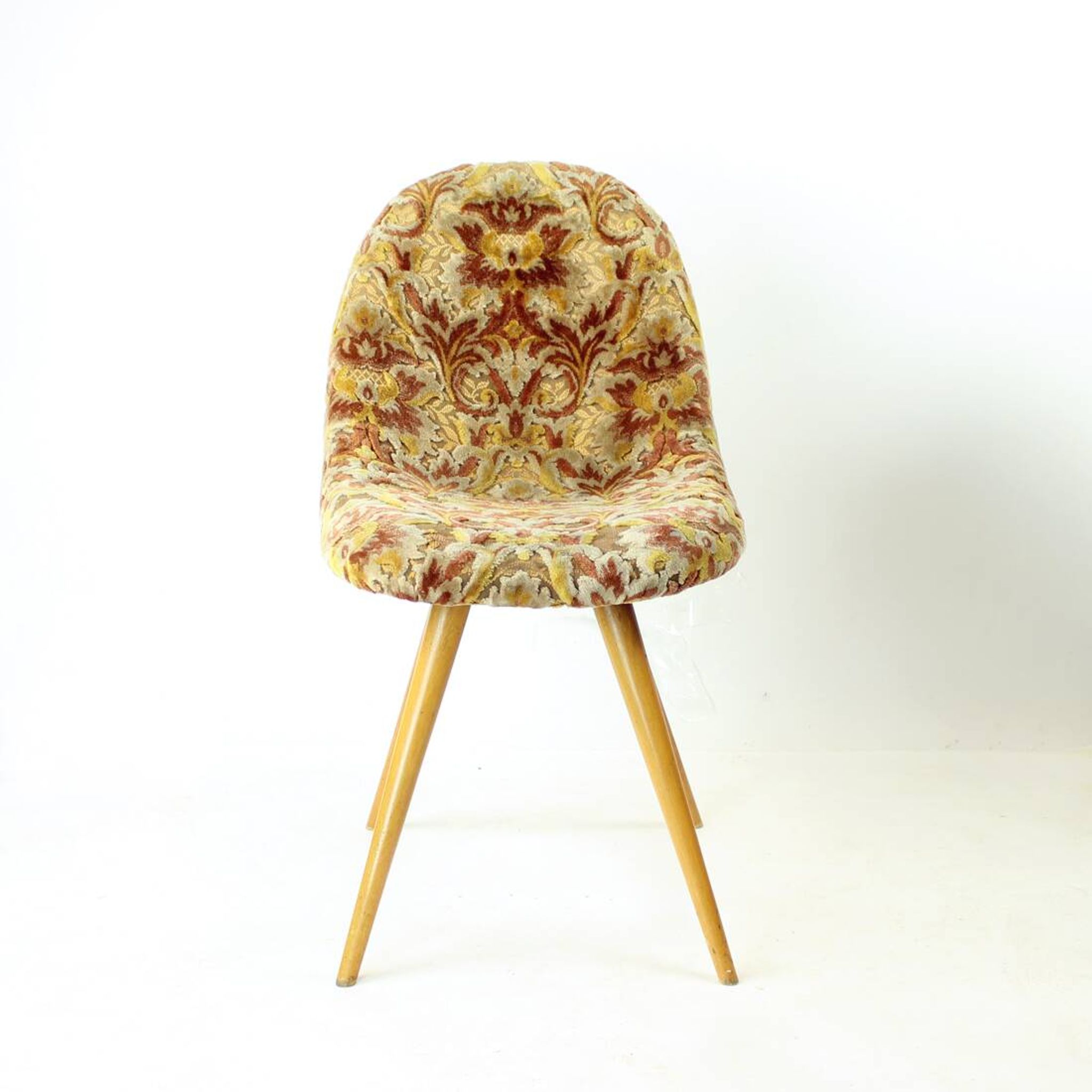 Midcentury Shell Chair By Miroslav Navratil In Original Velvet, Czechoslova