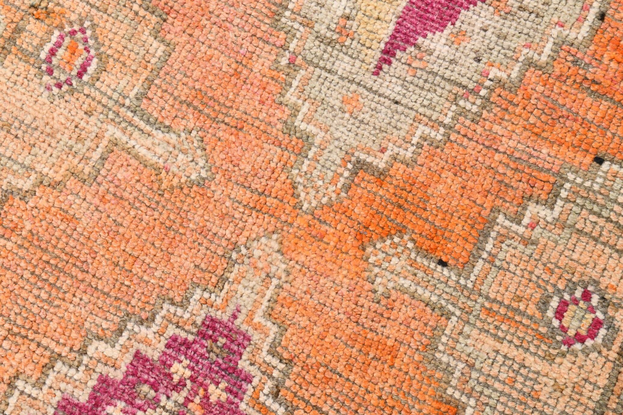 Pumpkin Orange & Pink Vintage Runner Rug, Anatolian Turkish Flatweave