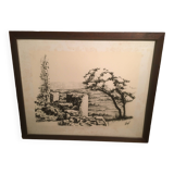 Illustration/signed paper print, framed, 60s/70s