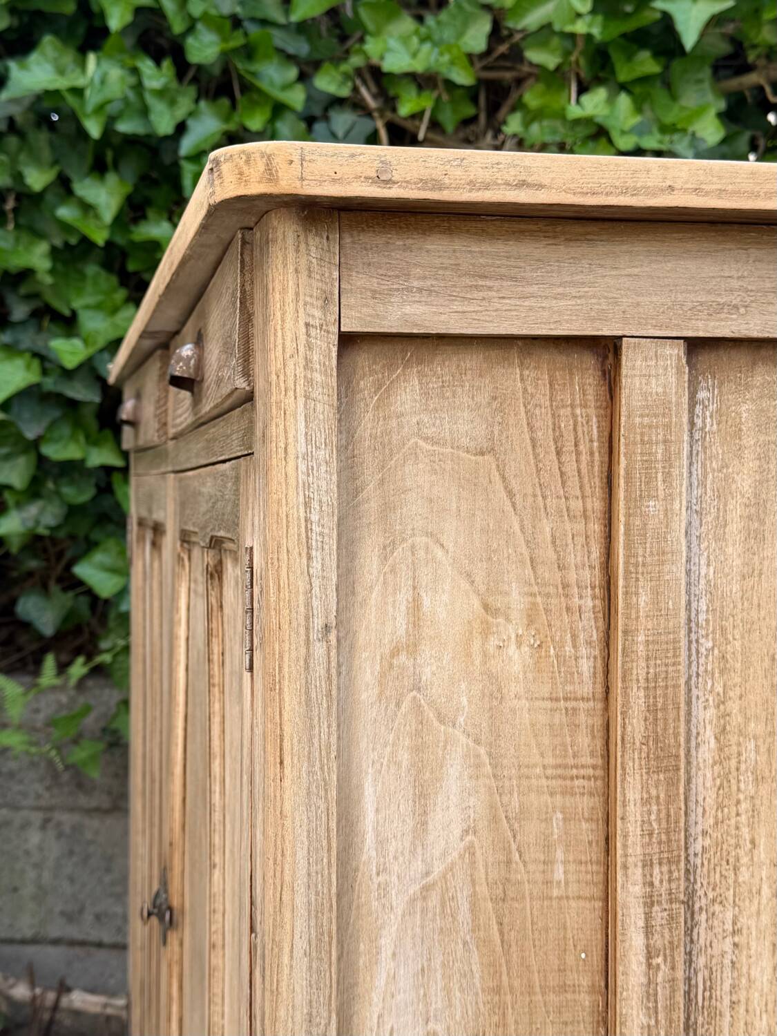 Antique patinated Parisian buffet with shell handles.