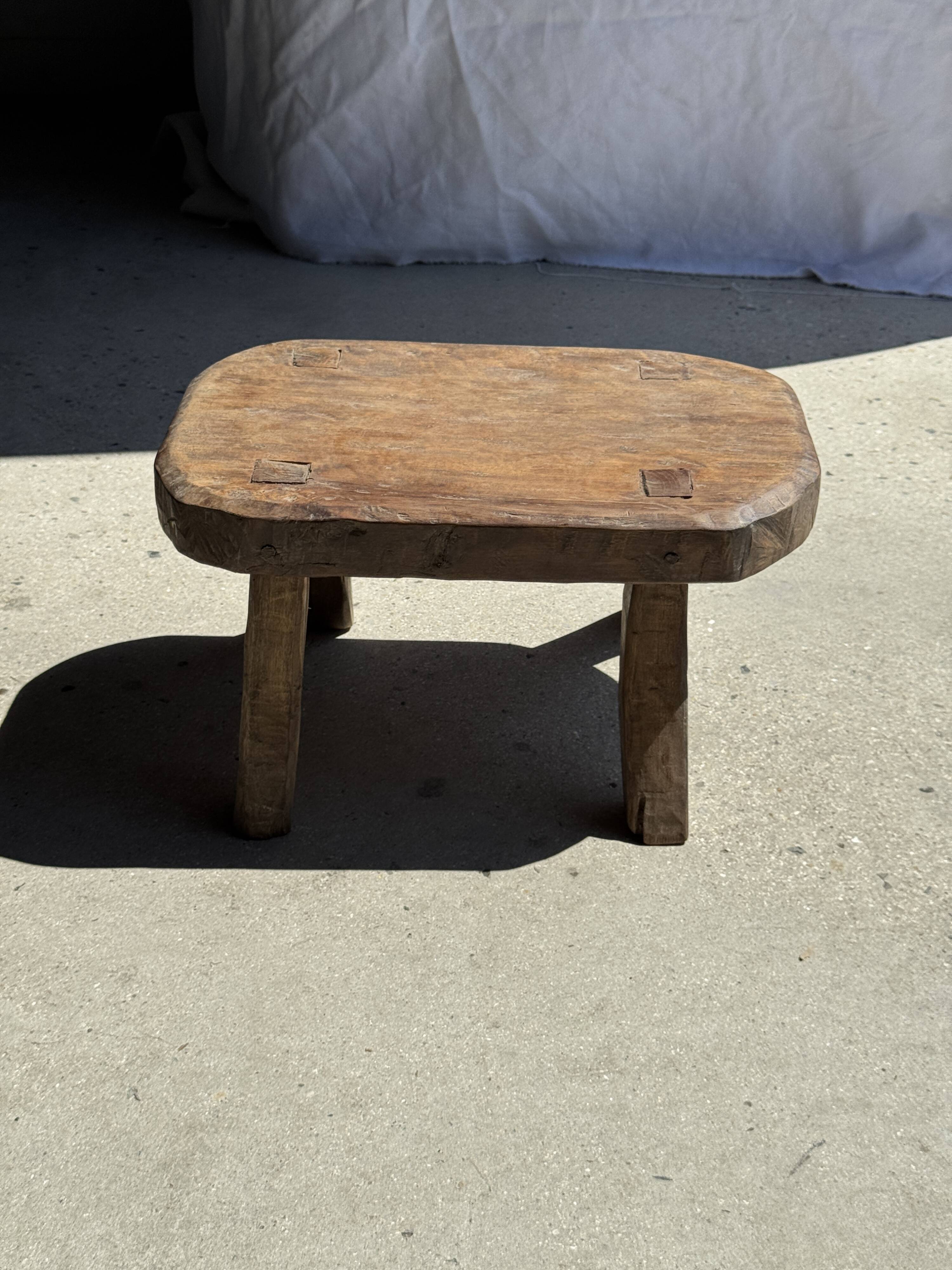 Small stool, oval solid teak accent stool wabi-sabi H25 45x31.