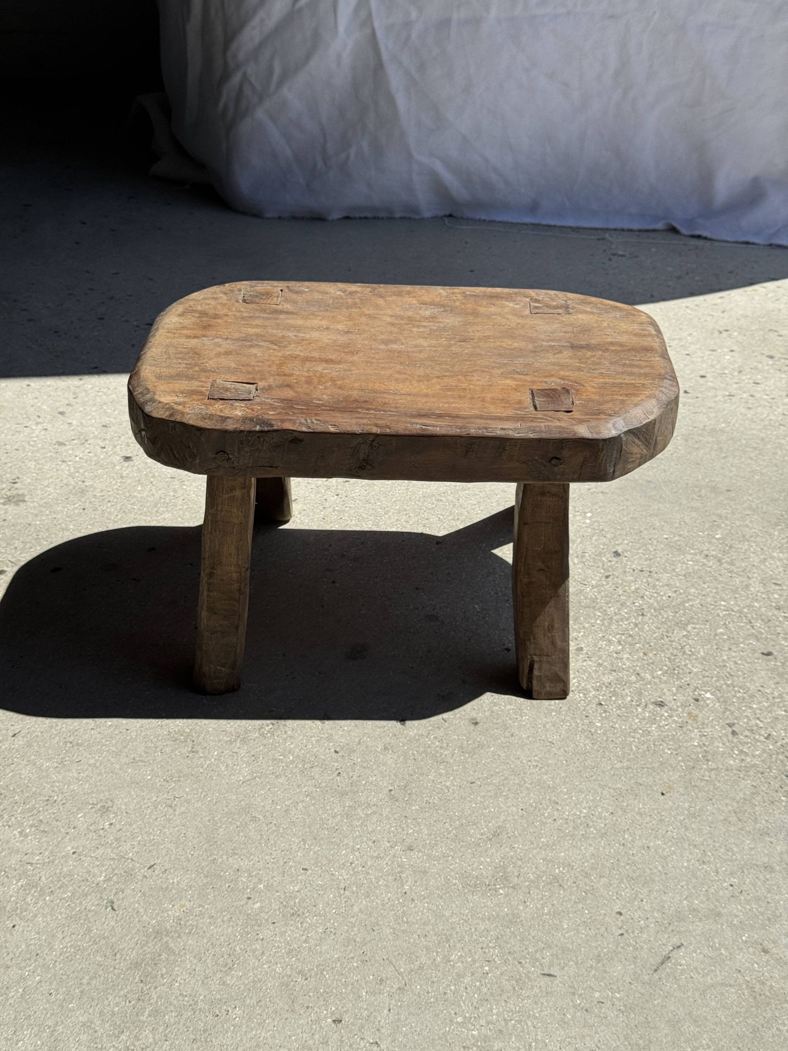 Small stool, oval solid teak accent stool wabi-sabi H25 45x31.
