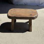Small stool, oval solid teak accent stool wabi-sabi H25 45x31.