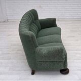 1960s, Danish 3-seater sofa, green furniture wool, oak wood.