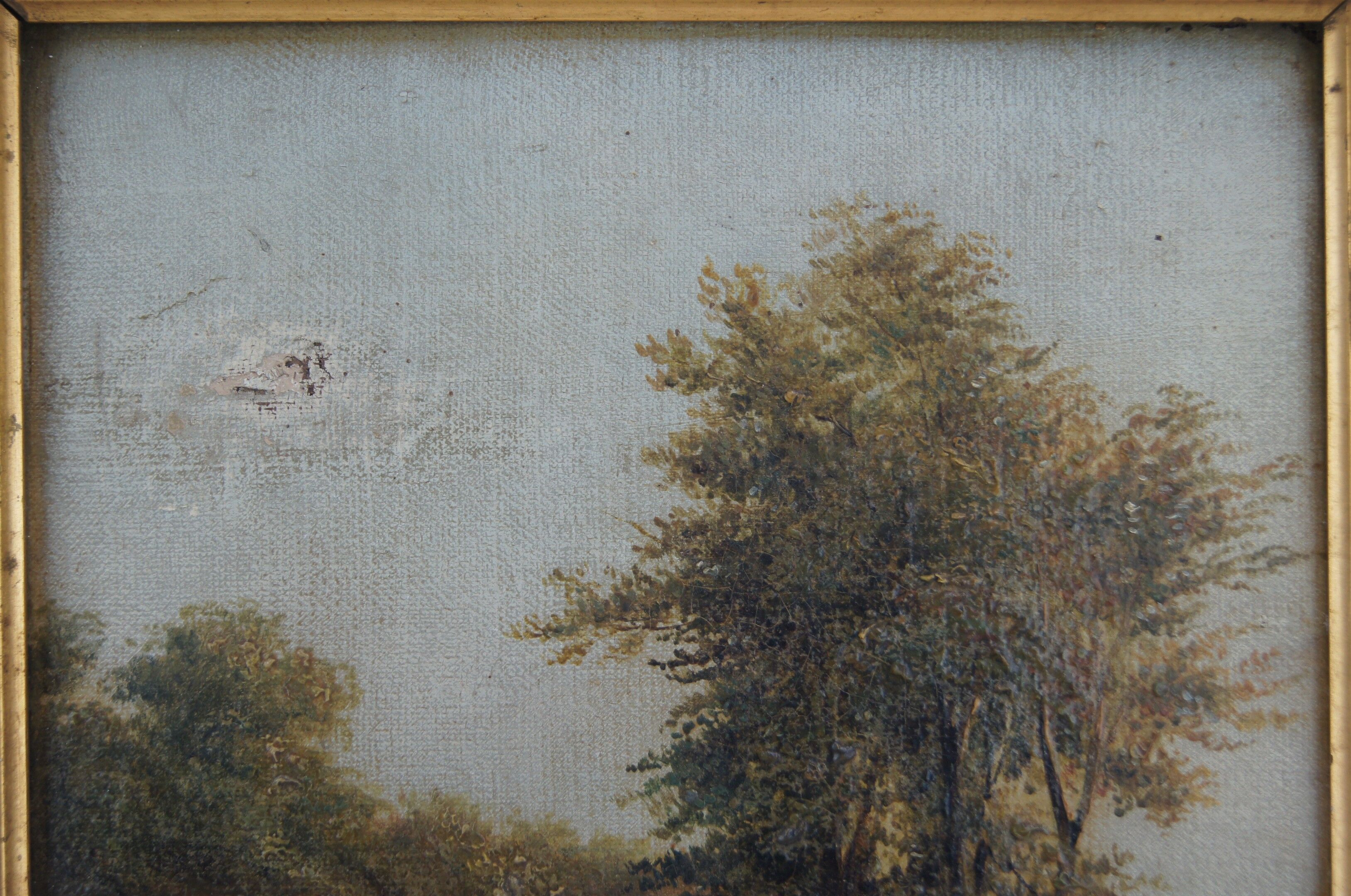 French school 19th - Walkers to a bridge - oil on canvas, framed
