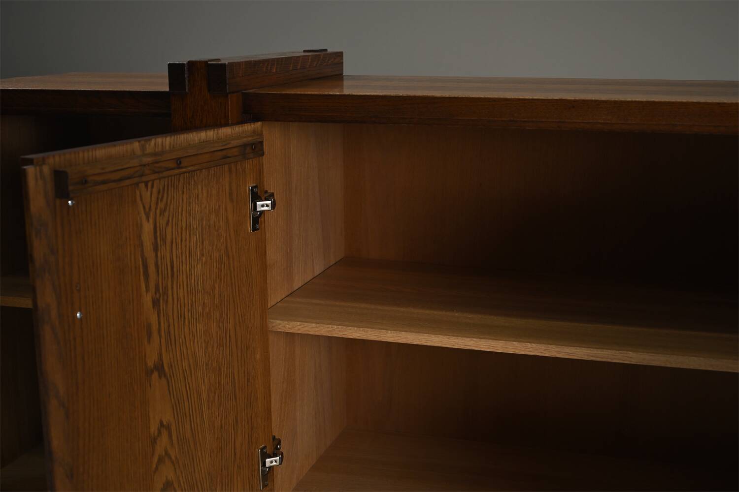 Dark stained brustalist oak sideboard, Belgium.