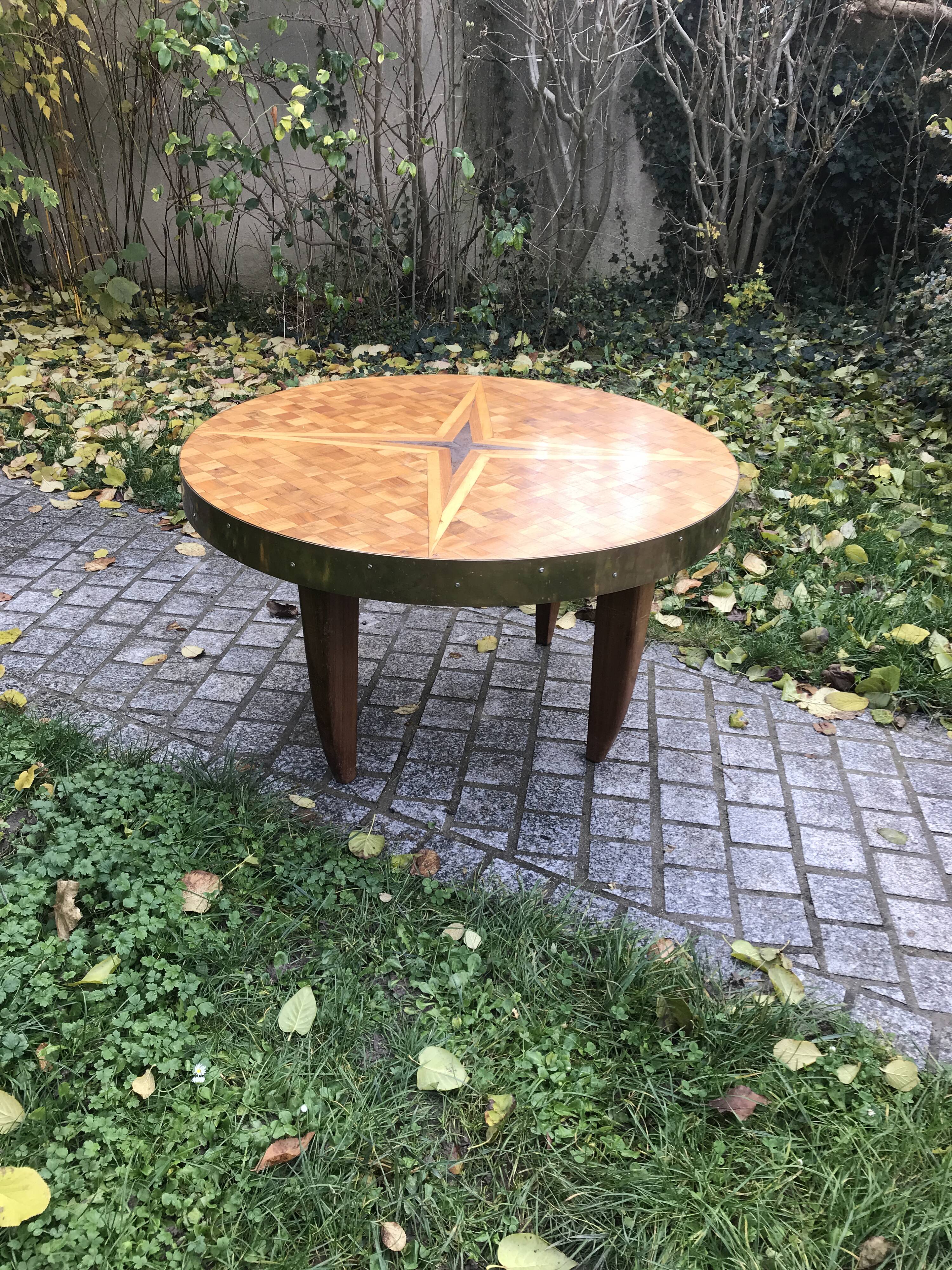 Marquetry and brass coffee table 1960